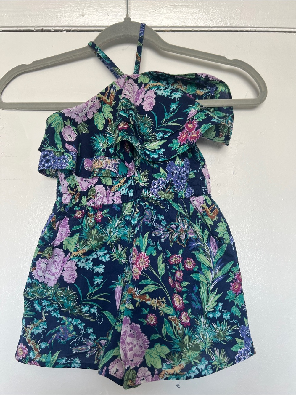 Janie and Jack Girls Navy Floral Ruffle Romper sz3